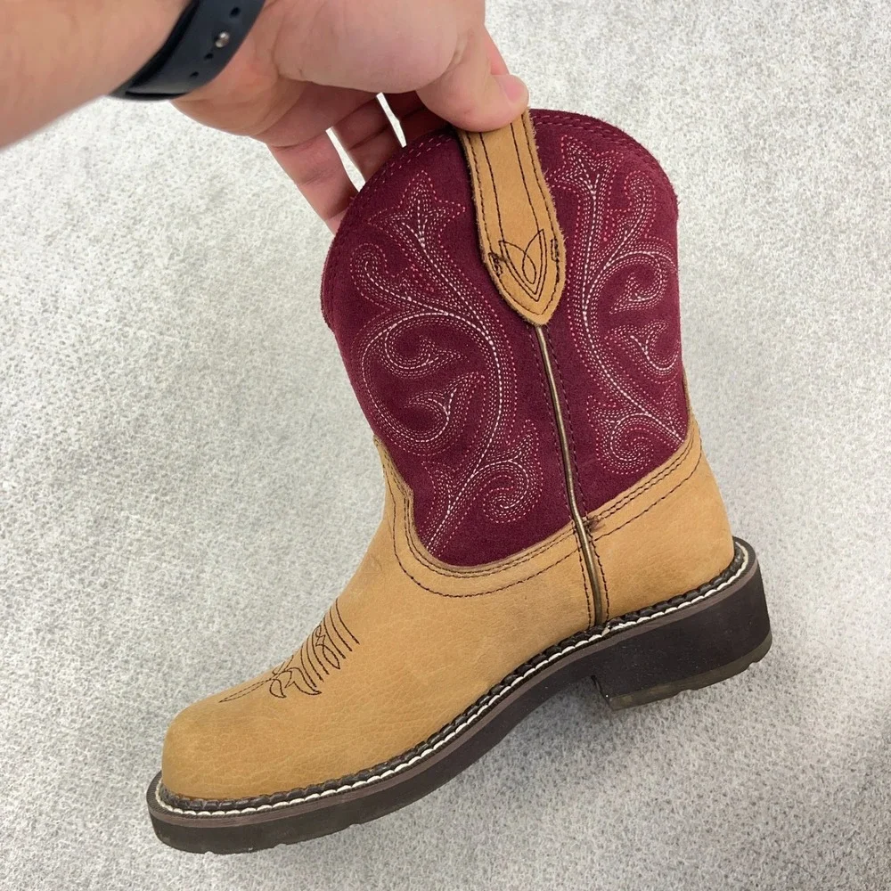 Ariat Boots Fatbaby Heritage Women 7.5 B 10026116 Burgundy Tan Western Cowgirl